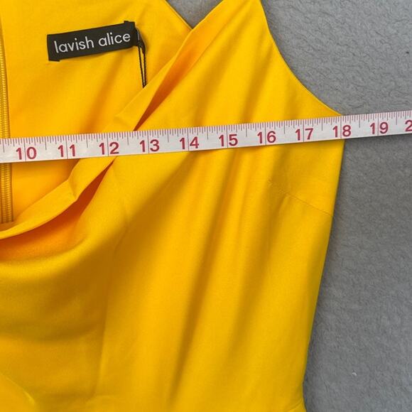 Lavish Alice Emma Cowl Neck Faux Wrap Dress Size 10 NWT Mustard Yellow Designer - Picture 5 of 9